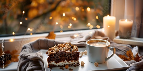 Delicious desserts and coffee capturing autumn's cozy ambience photo