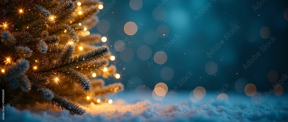 Christmas tree with sparkling lights and golden bokeh on a blue background, creating a festive and magical atmosphere for holiday celebrations and winter festivities Christmas tree with sparkling lights and golden bokeh on a blue background, creating a festive and magical atmosphere for holiday celebrations and winter festivities