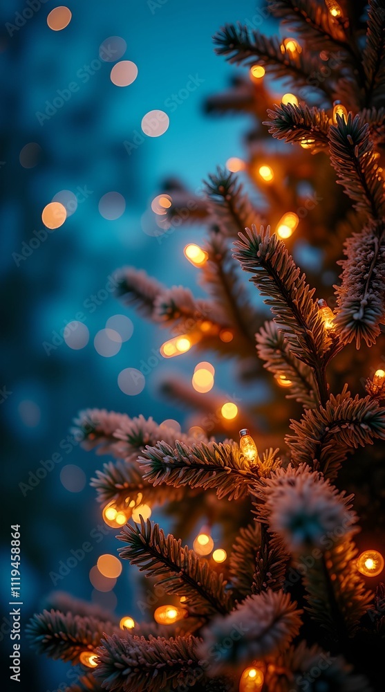 Christmas tree with sparkling lights and golden bokeh on a blue background, creating a festive and magical atmosphere for holiday celebrations and winter festivities Christmas tree with sparkling lights and golden bokeh on a blue background, creating a festive and magical atmosphere for holiday celebrations and winter festivities