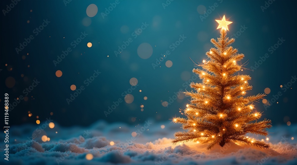 Christmas tree with sparkling lights and golden bokeh on a blue background, creating a festive and magical atmosphere for holiday celebrations and winter festivities Christmas tree with sparkling lights and golden bokeh on a blue background, creating a festive and magical atmosphere for holiday celebrations and winter festivities