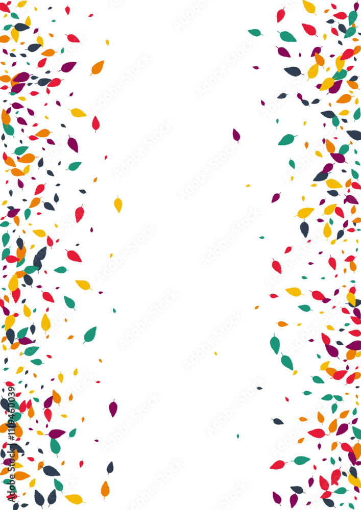 Obraz premium Autumn Confetti Vector White Background. Bright Leaf Plant Card. Natural Foliage Backdrop. Colorful Confetti Texture.