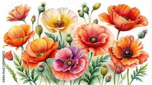 Wallpaper Mural Stunning Collection of Poppy Flowers Watercolor Isolated on White Background for Floral Art, Home Decor, and Nature Inspiration Torontodigital.ca