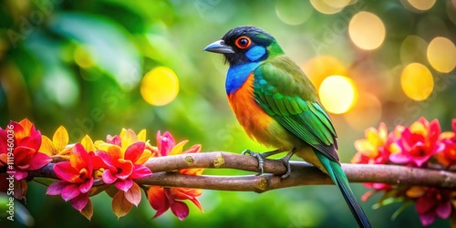 Stunning Bokeh Effect with Vibrant Loritos SI MG in Nature, Capturing the Beauty of Tropical Birds, Colorful Feathers, and Lush Greenery in a Soft Focus Background