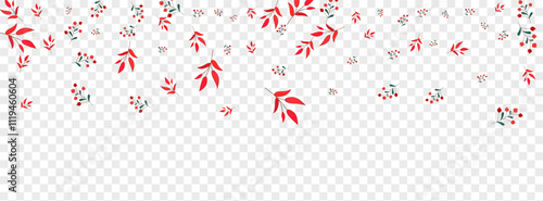 Burgundy Foliage Background Transparent Vector. Leaf Season Template. Red Leaves. Green Berries October. Symbol Design.