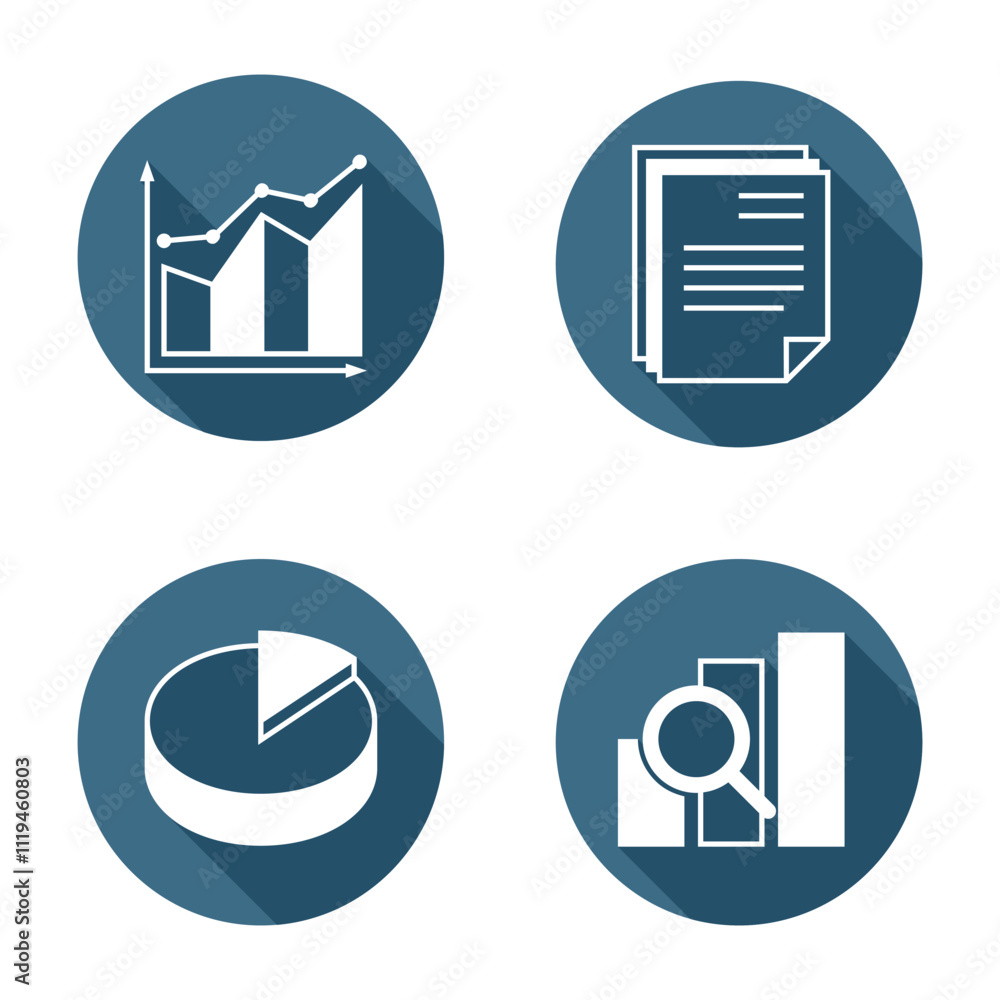 Data analysis four icons in flat style with long shadows Data analysis four icons in flat style with long shadows