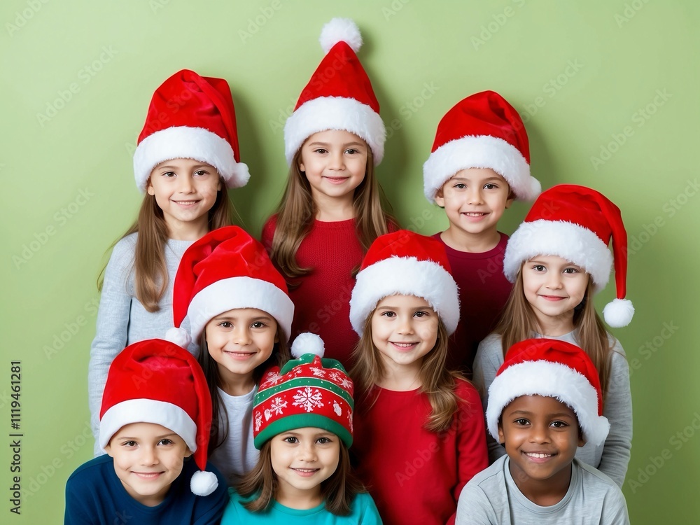Children wearing Christmas hats on a blank background. Children wearing Christmas hats on a blank background.