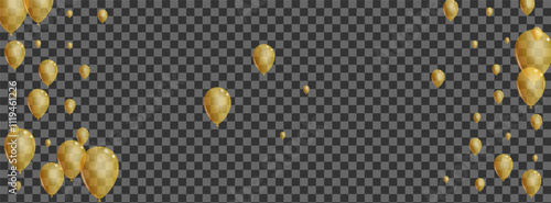 Gold Confetti Background Transparent Vector. Helium Event Border. Golden Rainbow Air. Toy Carnival Card.