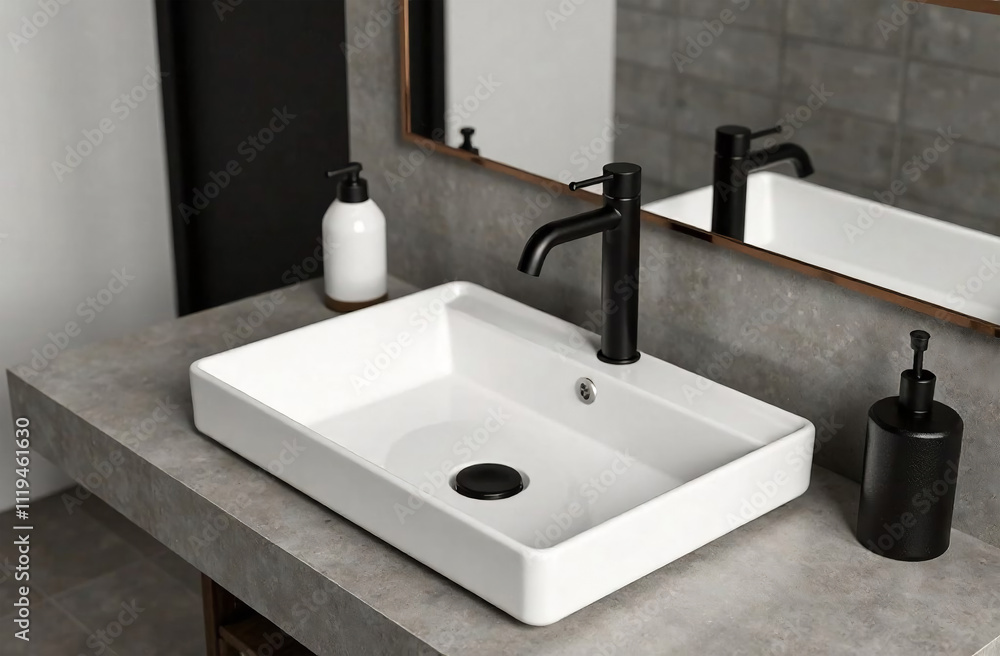 Fototapeta premium Bathroom interior with modern sink and faucet, closeup