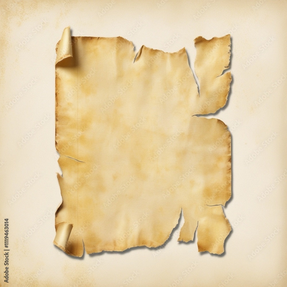 An old parchment paper displaying irregular, torn edges, symbolizing its vintage character and historical context An old parchment paper displaying irregular, torn edges, symbolizing its vintage character and historical context