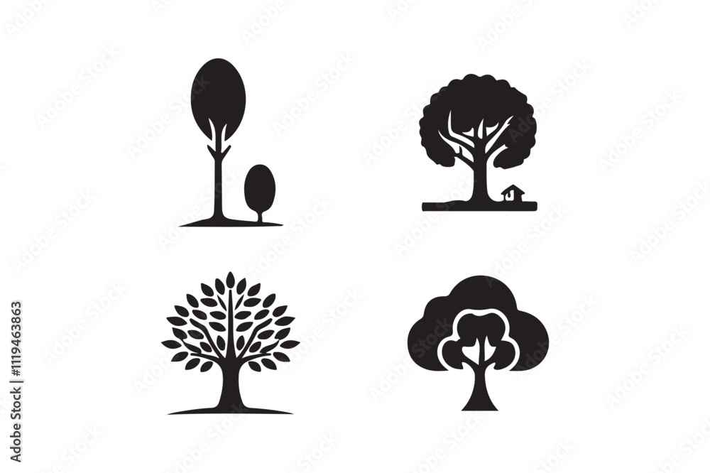 Tree logo icon and vector tree set illustration Tree logo icon and vector tree set illustration