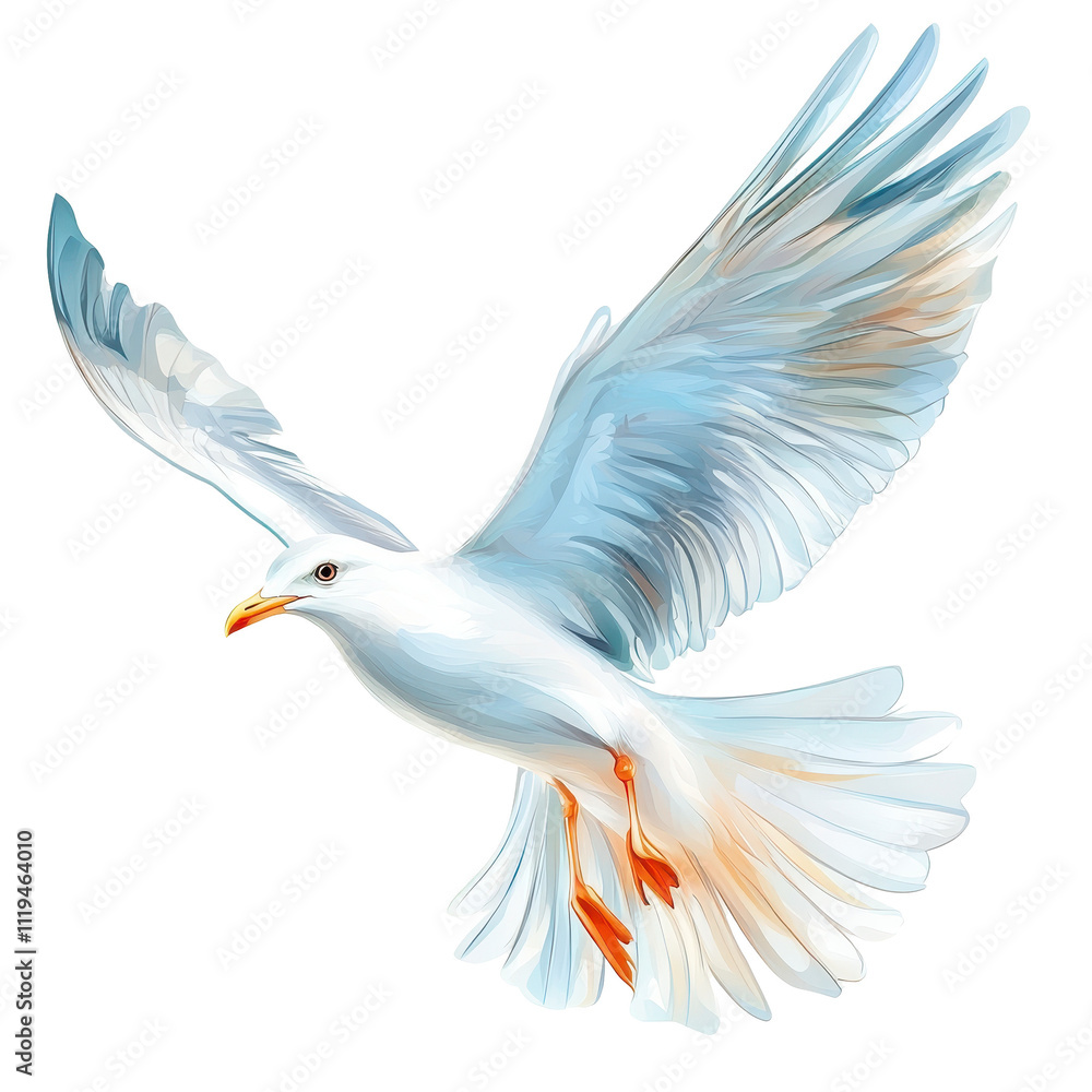 Obraz premium A white bird with orange feet is flying in the air