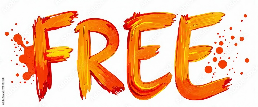 Free is written in orange letters on a colorful background. The background is splattered with paint, giving the image a playful and creative vibe Free is written in orange letters on a colorful background. The background is splattered with paint, giving the image a playful and creative vibe