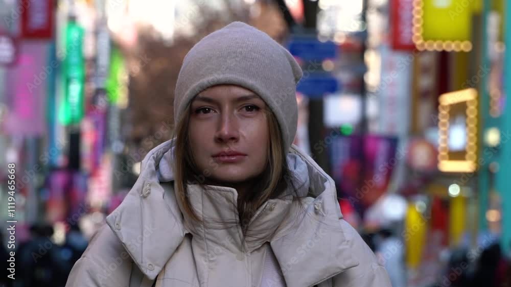 Portrait of a young beautiful girl wearing a winter hat on the street. Weekend and tourism. Portrait of a young beautiful girl wearing a winter hat on the street. Weekend and tourism.
