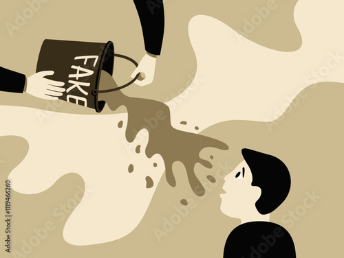 Fake news - pouring a slop on the person. In neutral colors
