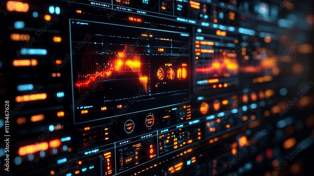Fototapeta premium Real time AI powered Fraud Detection in Financial Sector with Glowing Analytics Dashboard