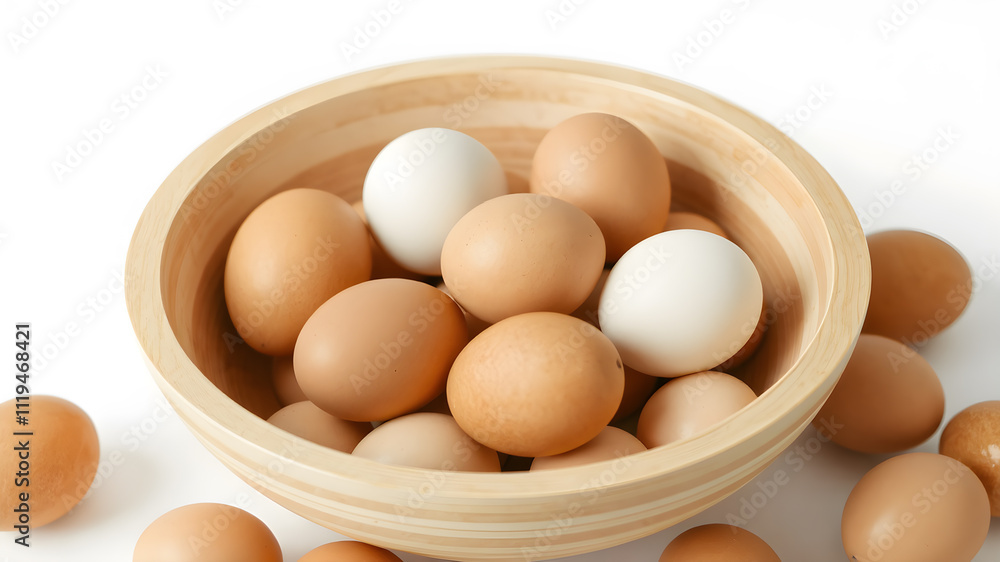 Chicken eggs in bowl on white background. Chicken eggs in bowl on white background.