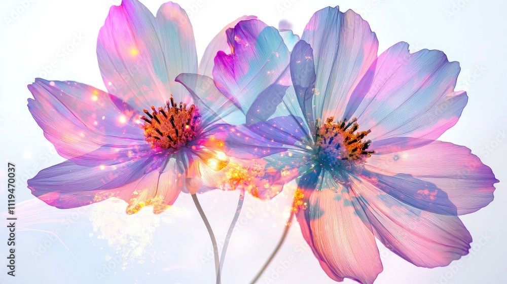 Obraz premium cinematic lighting incredible Beautiful stock stars flower photography double exposure image layers amazing art realism on a white background --no blurry, ugly, mistakes, badly drawn, weird