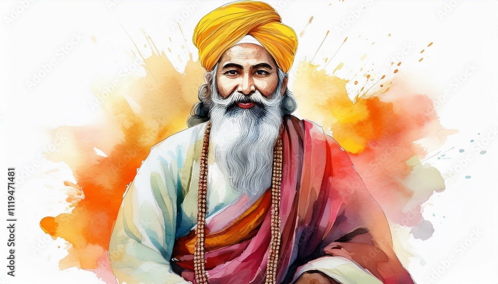 Fototapeta premium Watercolor background illustration for guru nanak jayanti on isolated white background.