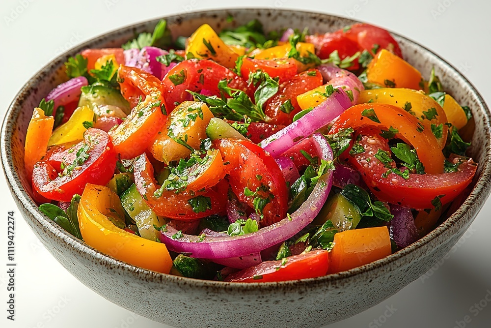 Colorful fresh vegetable salad in ceramic bowl Colorful fresh vegetable salad in ceramic bowl