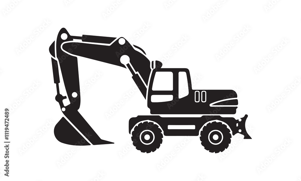 Naklejka premium Excavator icon vector illustration -Cricut Isolated on white background Vector illustration for Cutting Machine,Typography Calligraphy , Silhouette Cameo, Hand drawn lettering phrase isolated on white