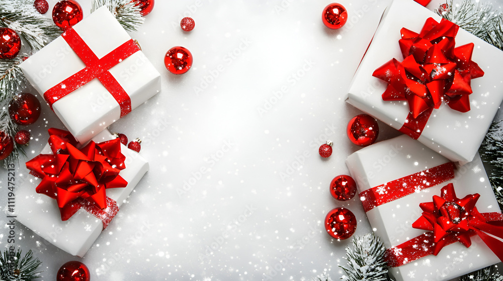 white Christmas background white gift boxes and red ribbon ai generative white Christmas background white gift boxes and red ribbon ai generative