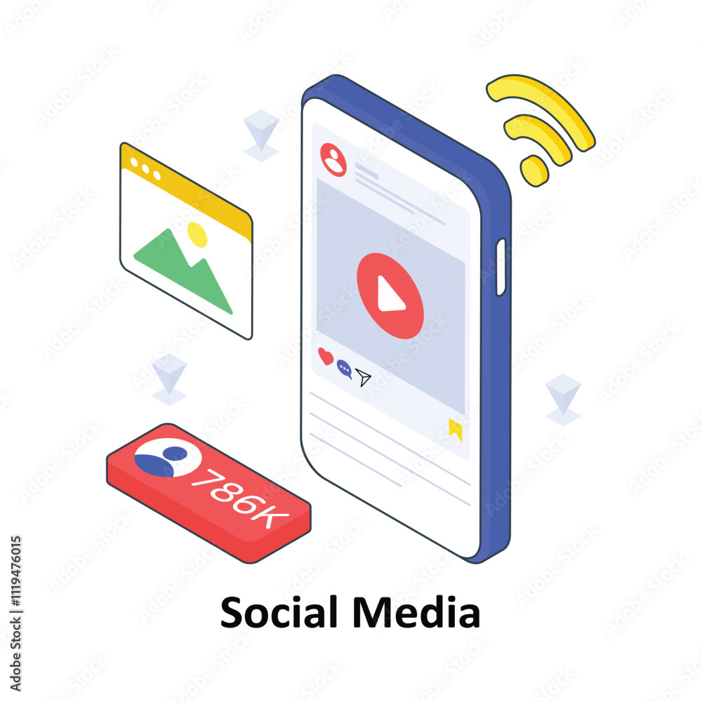 Fototapeta premium Social Media isometric Colored illustration. EPS File stock illustration
