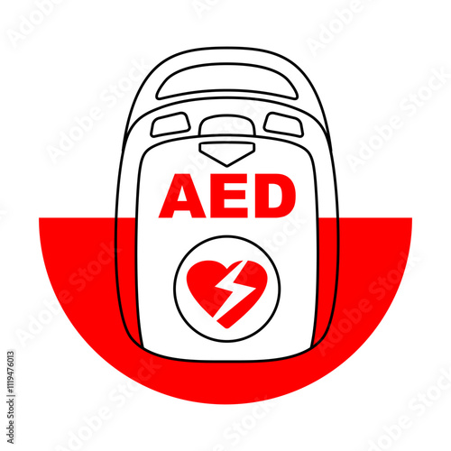 AED automated external defibrillator - device in thin line