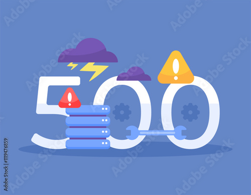 concept 500 Internal Server Error. HTTP status code. error message. web server could not complete the request from the browser. server encountered a problem. website problem. flat style design