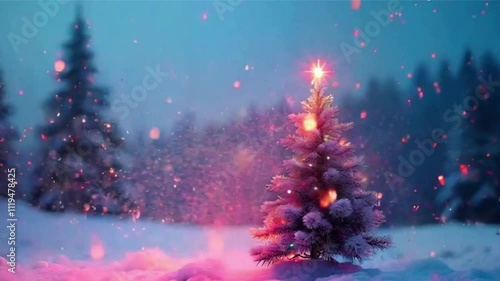 christmas tree and snow