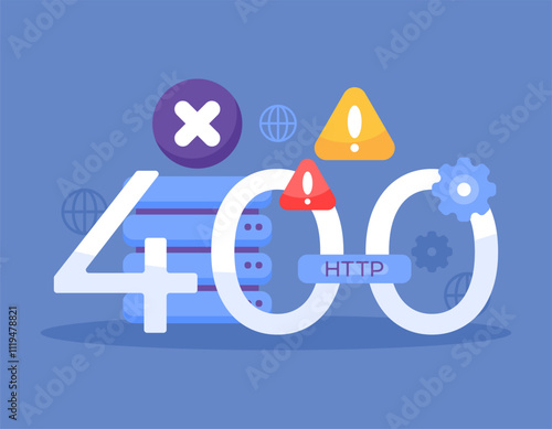 400 Bad Request concept. HTTP status code. web server cannot understand the request from the client. server cannot process the request. internet or website problems. flat style design. elements