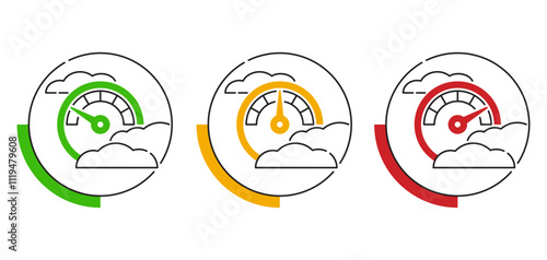 Air quality index, AQI icon set - Good, Moderate, Unhealthy