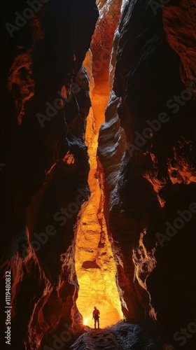 Tense cave rescue, explorers trapped underground, workers maneuvering through narrow rock pathways, torch light revealing obstacles, adrenaline, determination, high-risk operation photo