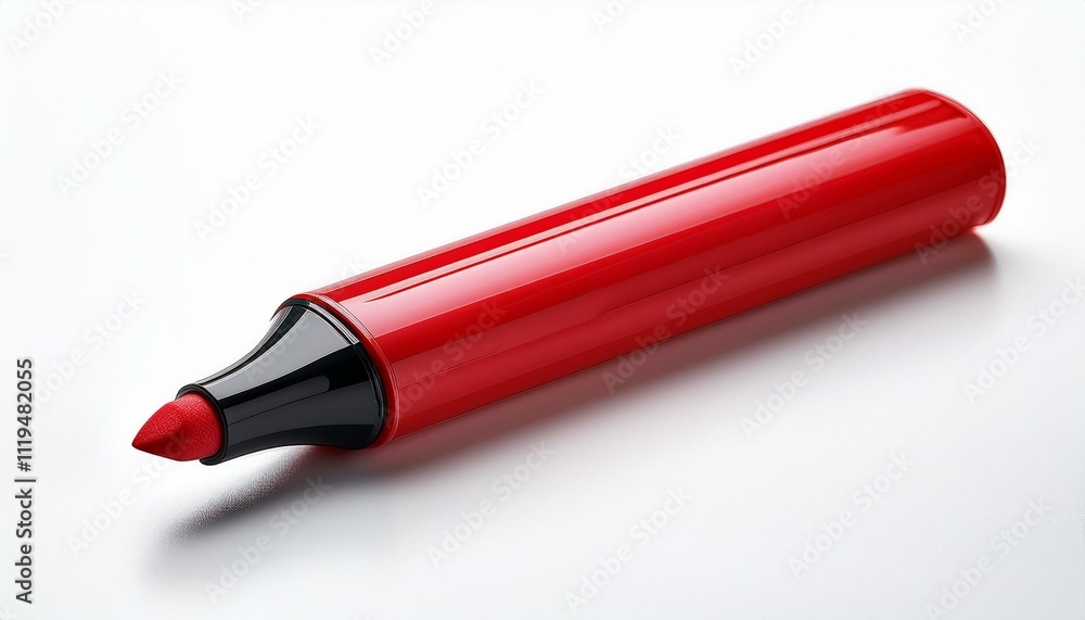 Bright red marker with a glossy finish and visible cap, isolated on a clean white background for a sleek, minimalist presentation Bright red marker with a glossy finish and visible cap, isolated on a clean white background for a sleek, minimalist presentation