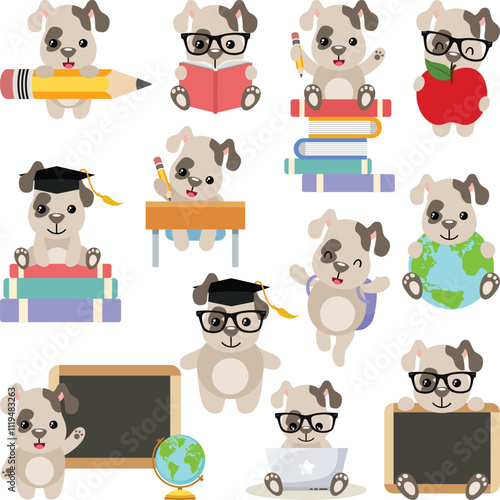 Set cute puppy back to school