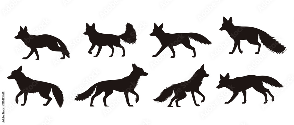 Fox Silhouette Collection Featuring Elegant and Dynamic Wildlife Poses Fox Silhouette Collection Featuring Elegant and Dynamic Wildlife Poses