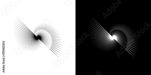 Dynamic abstract spiral sound wave rhythm lines. Rhythm of circular spiral sound wave lines. Circular futuristic abstract lines, black and white background. Light movement.