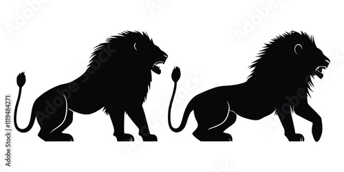 Black Lion Silhouette Set Featuring Standing, Sitting, and Reclining Positions