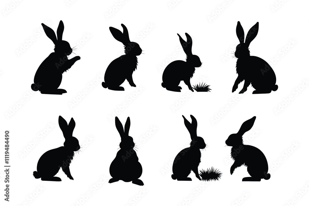 Obraz premium Rabbit Silhouette Collection in Sitting, Eating, and Alert Poses