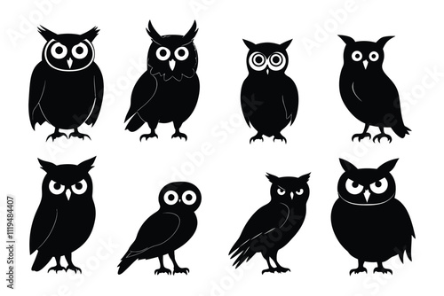 Sitting Owl Silhouette in Minimalist Black Design for Night Themes photo