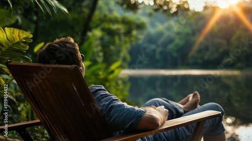 Relaxing evening by the lake nature retreat outdoor serenity tranquil environment peaceful viewpoint escape to relaxation