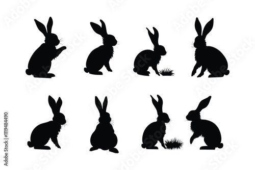 Rabbit Silhouette Collection in Sitting, Eating, and Alert Poses