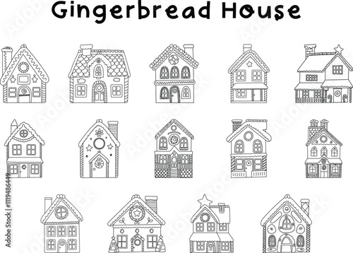Christmas Gingerbread House Vector Outline