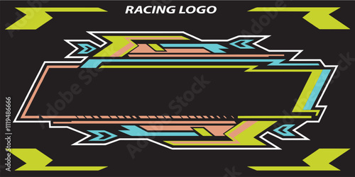 Outline and painted racing logo. Isolated in black background, for t-shirt design, print and for business purposes. photo