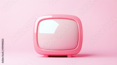 Retro pink tv on pastel pink background