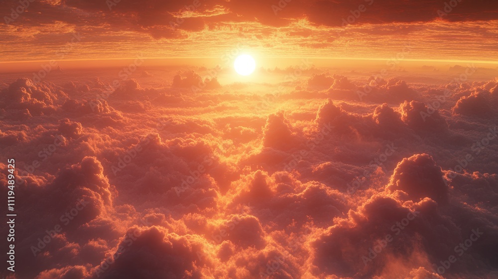 Majestic Sunset Over a Sea of Clouds with Warm Hues Illuminating the Landscape, Creating a Serene and Dreamlike Atmosphere Against a Vibrant Sky
