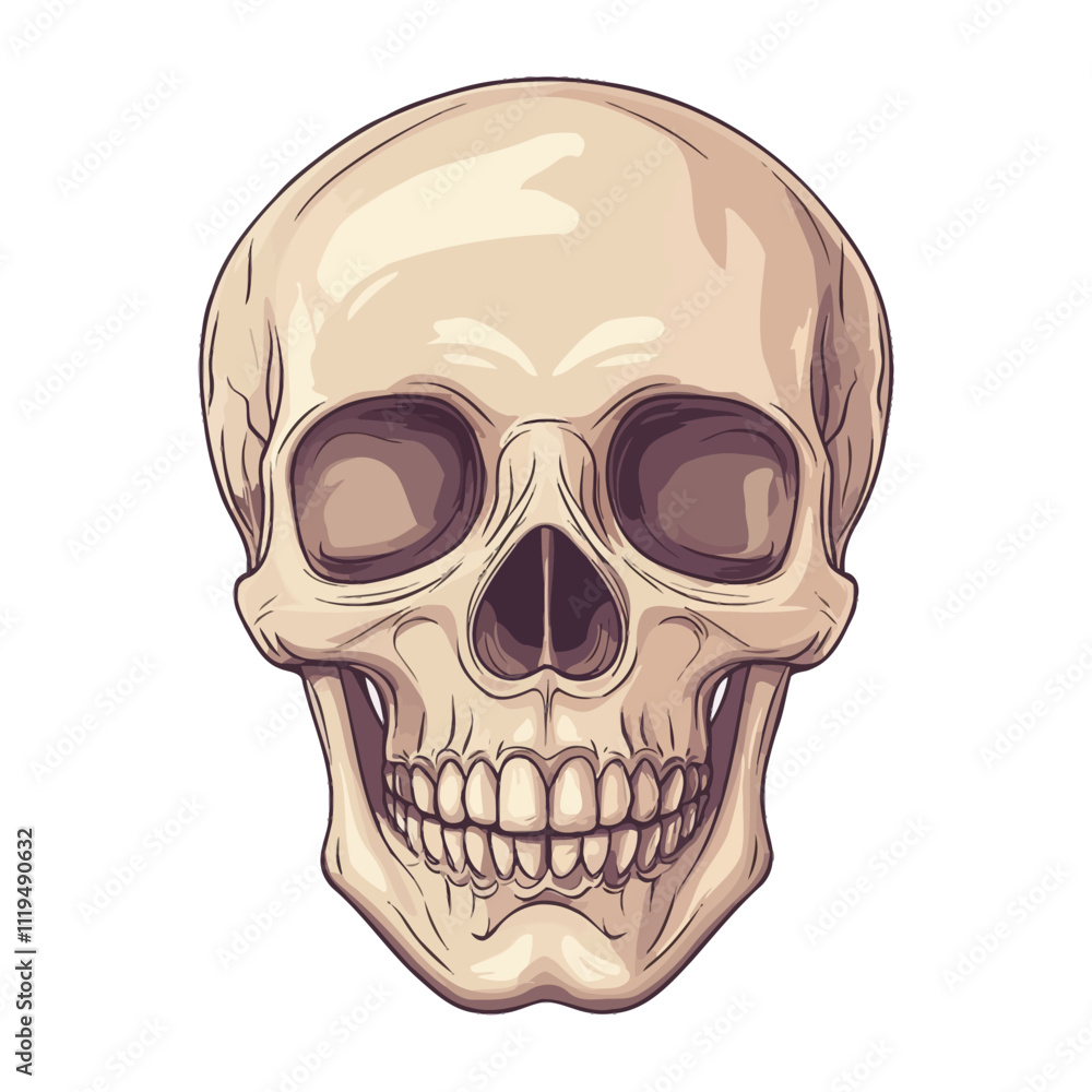 Fototapeta premium Realistic Human Skull Illustration with Shading, Front View Vector Design