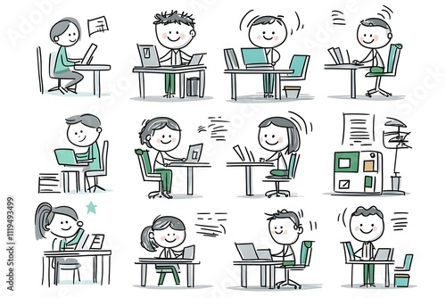 working office art digital artwork stick figure collection clipart illustration silhouette doodle drawing hand drawn line art businessman businesswoman