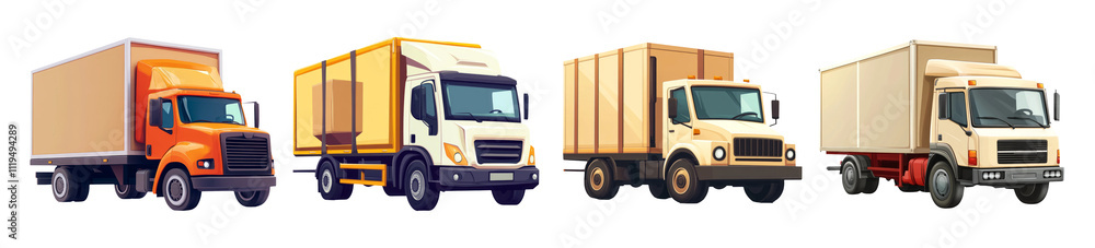 Colorful Delivery Trucks on Transparent Background Colorful Delivery Trucks on Transparent Background