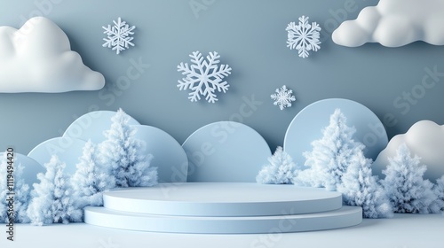Winter-Inspired Frosted Glass Podium with Elegant Snowy Accents