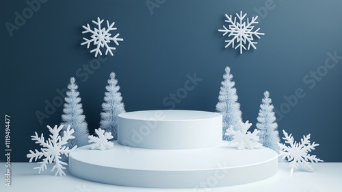 Winter-Inspired Frosted Glass Podium with Elegant Snowy Accents